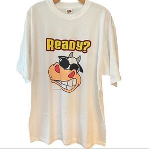 FOL 2003 Coca-Cola Vintage White Graphic Whimsical Cow Swerve Cotton T-Shirt